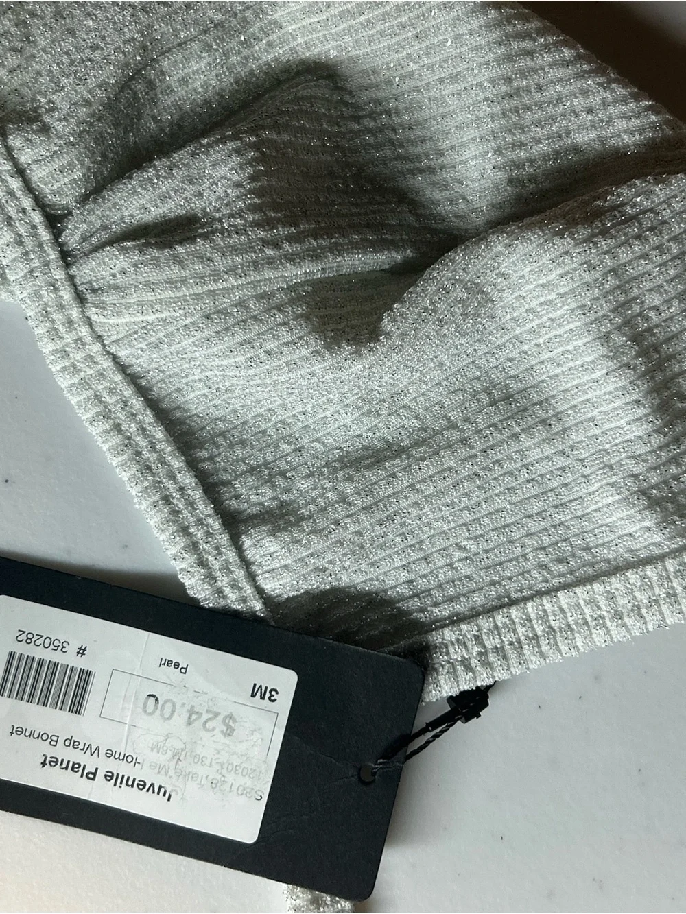 Infant Metallic Knit Bonnet with Ties